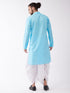 Men's Aqua Blue And White Cotton Blend Kurta And Dhoti Set