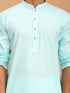 Men's Aqua Blue Cotton Kurta And White Cotton Pant Set