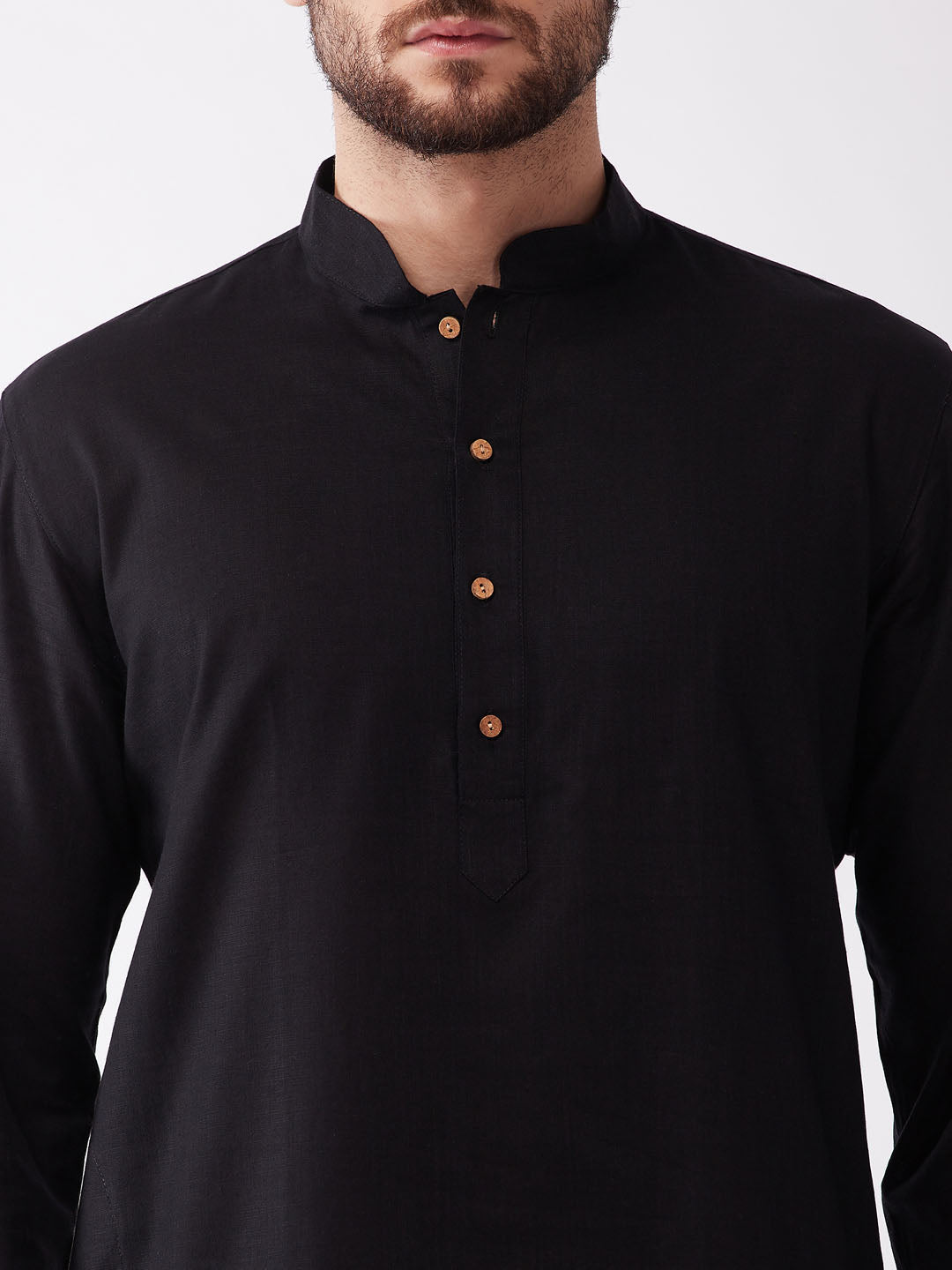 Men's Black Cotton Blend Kurta And White Dhoti Set