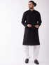 Men's Black Cotton Blend Kurta And White Dhoti Set