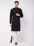 Men's Black Solid Cotton Blend Kurta & White Pyjama Set