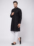 Men's Black Solid Cotton Blend Kurta & White Pyjama Set
