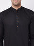 Men's Black Solid Cotton Blend Kurta & White Pyjama Set