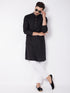 Men's Black Solid Cotton Blend Kurta & White Solid Cotton Pant Set