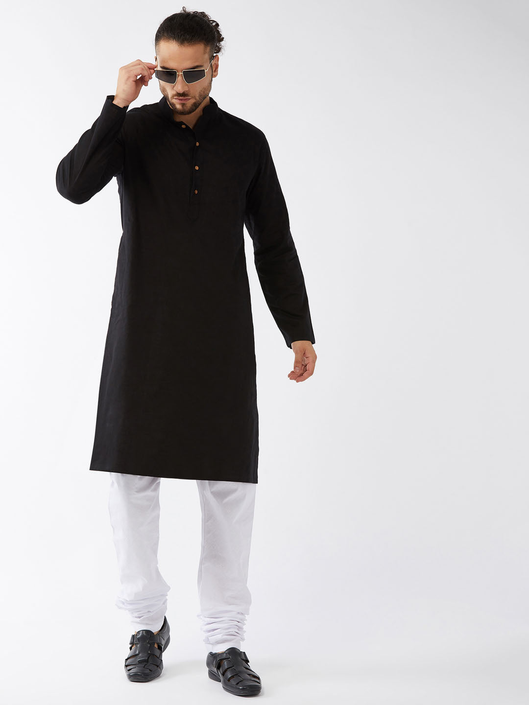 Men's Black Cotton Kurta And Pyjama Set