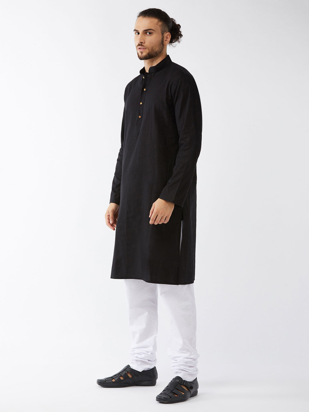 Men's Black Cotton Kurta And Pyjama Set