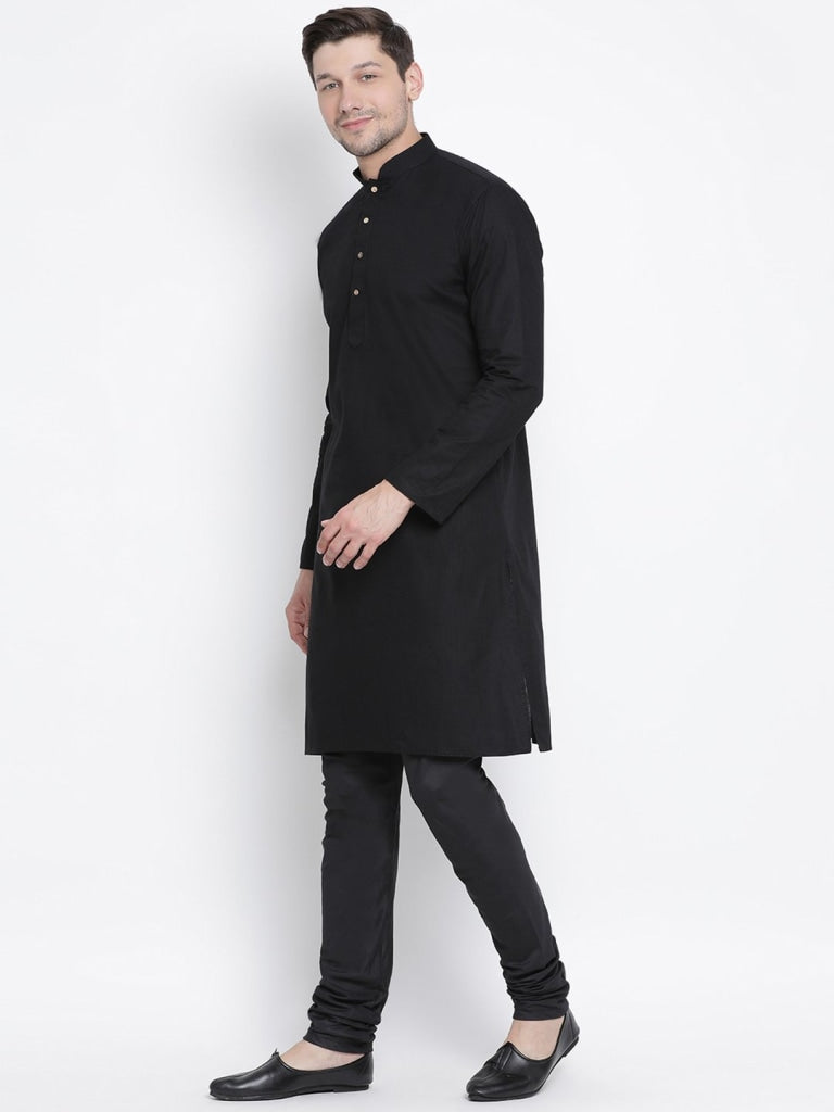 Men's Black Cotton Kurta and Pyjama Set