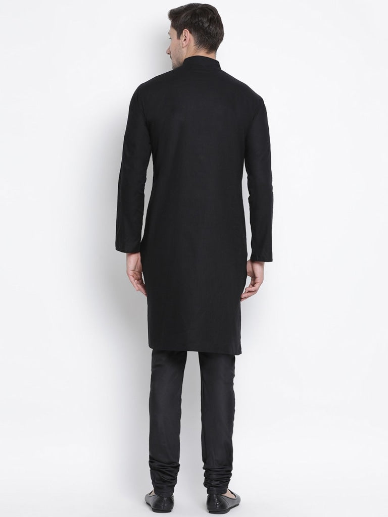 Men's Black Cotton Kurta and Pyjama Set