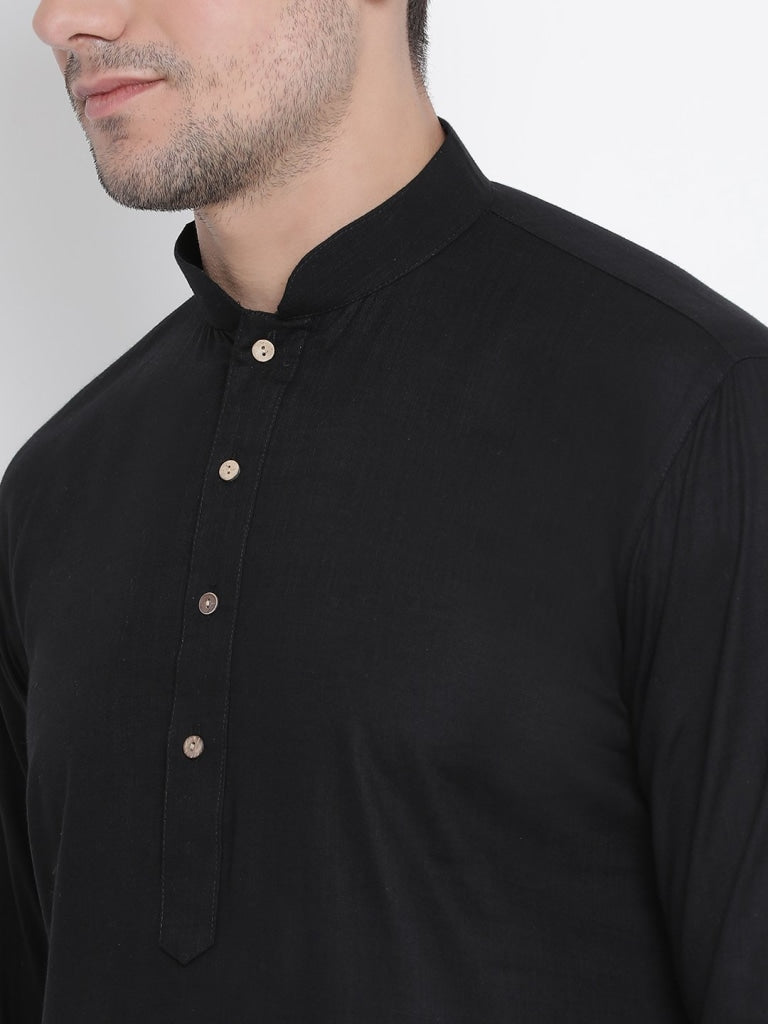Men's Black Cotton Kurta and Pyjama Set