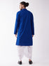 Men's Blue And White Cotton Blend Kurta And Dhoti Set