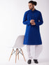 Men's Blue And White Cotton Blend Kurta And Dhoti Set