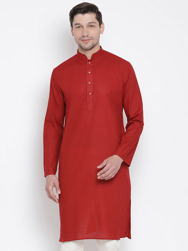 Men's Maroon Cotton Kurta