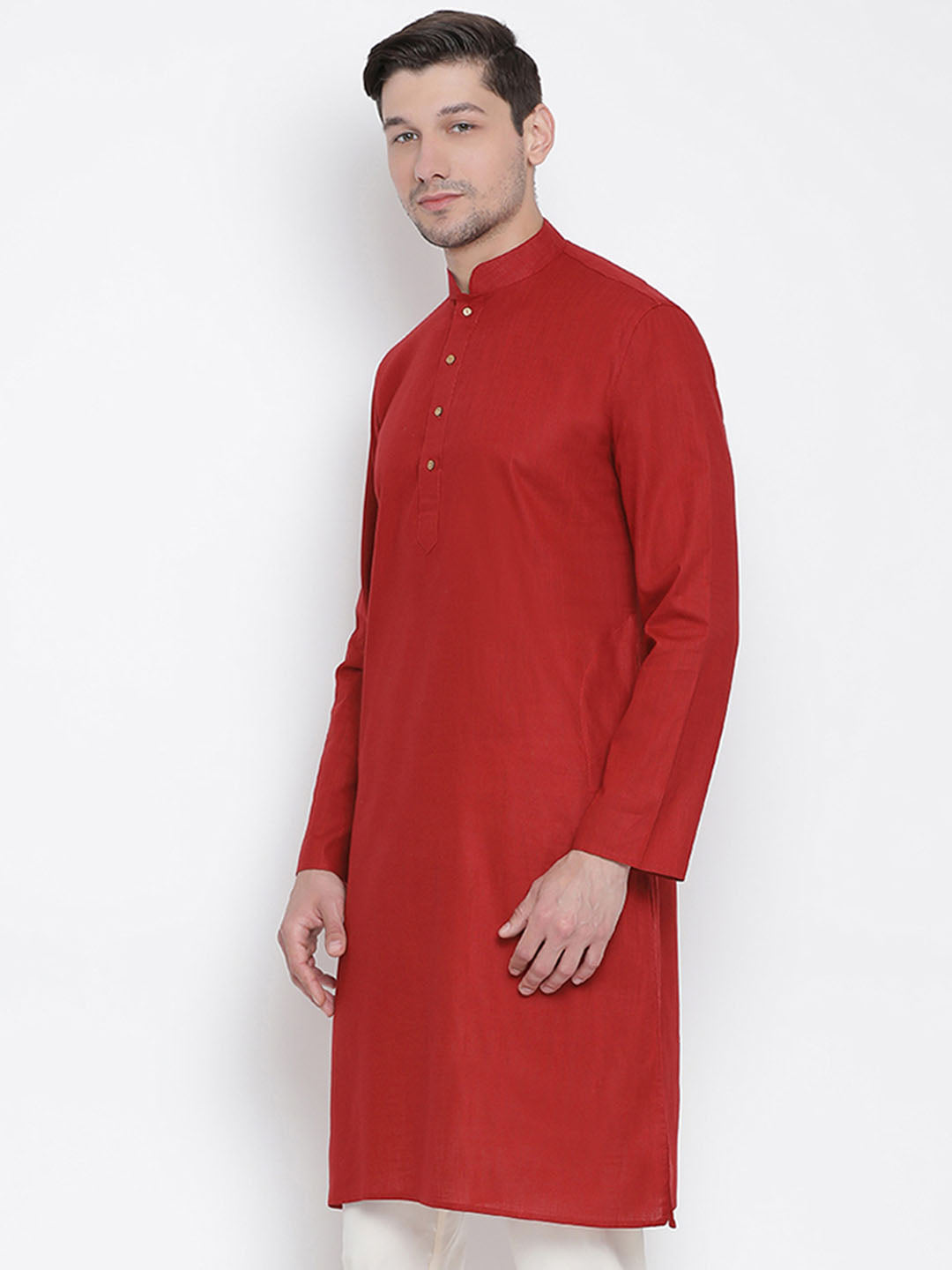 Men's Maroon Cotton Kurta