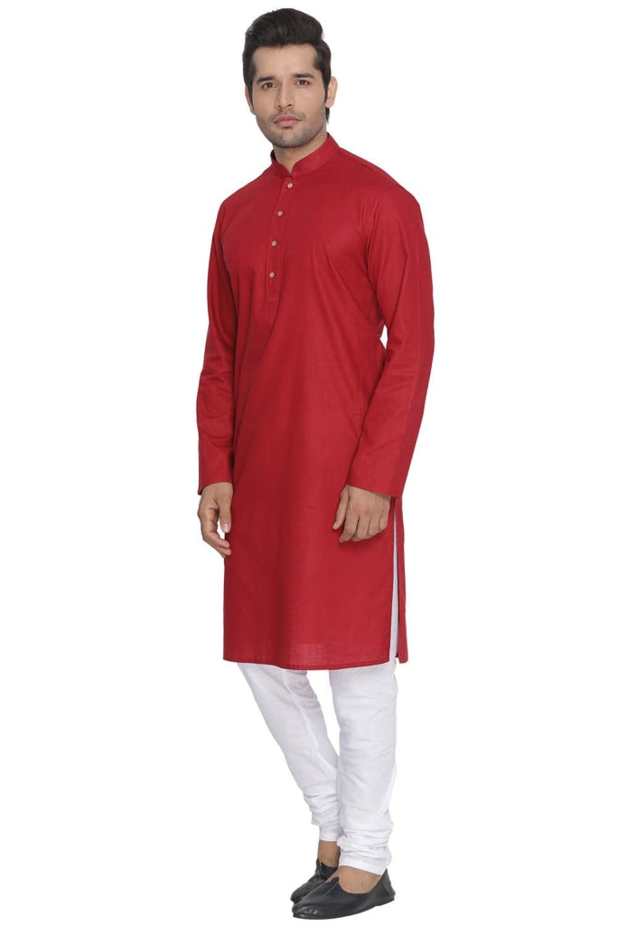 Men's Maroon Cotton Kurta and Pyjama Set