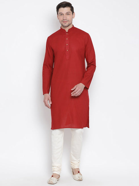 Men's Maroon Cotton Kurta and Pyjama Set