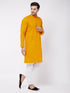 Men's Mustard And White Solid Cotton Blend Kurta Pyjama Set