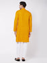 Men's Mustard And White Solid Cotton Blend Kurta Pyjama Set