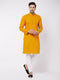 Men's Mustard And White Solid Cotton Blend Kurta With Cotton Pant Set