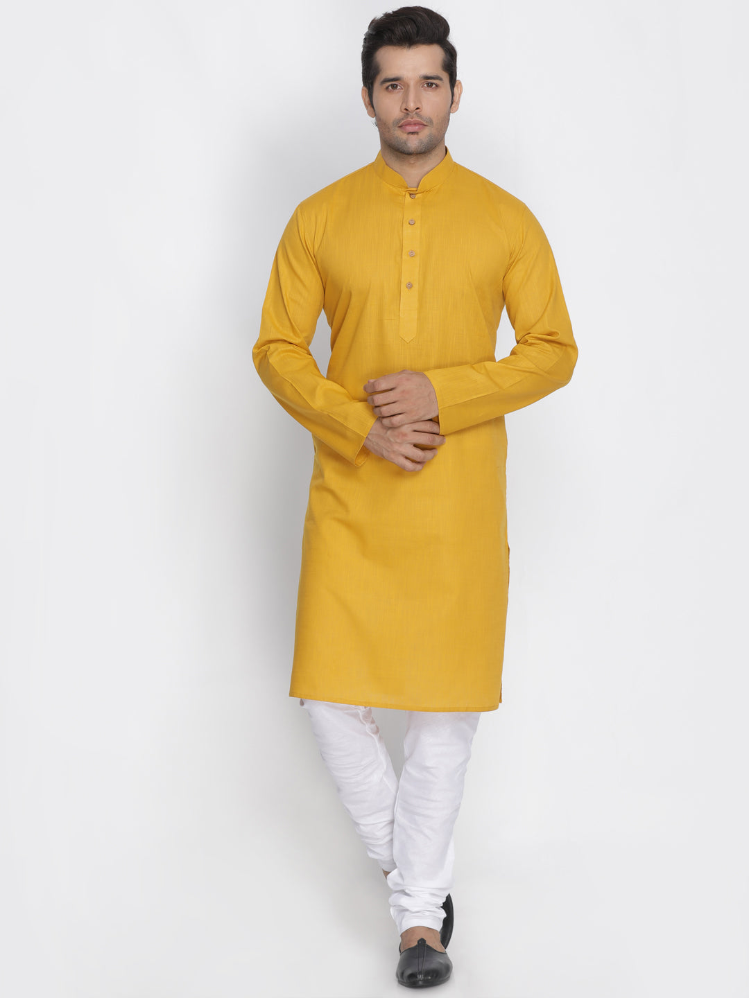 VASTRAMAY Men's Yellow Cotton Kurta and Pyjama Set