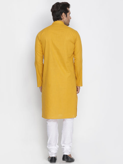 VASTRAMAY Men's Yellow Cotton Kurta and Pyjama Set
