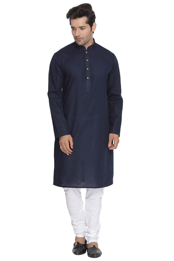 Men's Blue Cotton Kurta and Pyjama Set