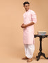 Men's Pink Cotton Kurta And White Solid Dhoti Set