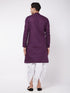 Men's Purple And White Cotton Blend Kurta And Dhoti Set