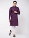 Men's Purple Solid Cotton Blend Kurta And White Cotton Pant Set