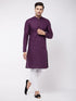 Men's Purple Solid Cotton Blend Kurta And White Cotton Pant Set