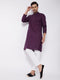 Men's Purple Solid Cotton Blend Kurta And White Cotton Pant Set