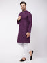 Men's Purple Solid Cotton Blend Kurta And White Cotton Pant Set