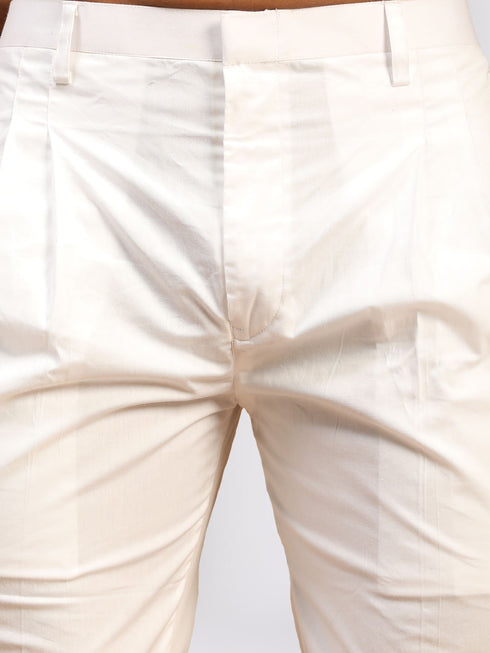 Men's Purple Solid Cotton Blend Kurta And White Cotton Pant Set