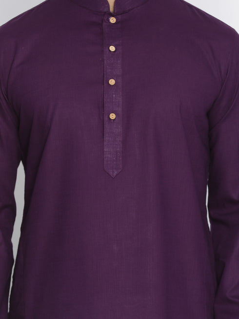 VASTRAMAY Men's Purple Cotton Kurta and Pyjama Set