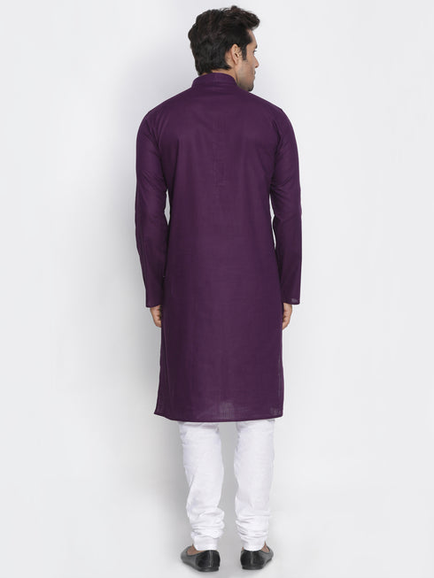 VASTRAMAY Men's Purple Cotton Kurta and Pyjama Set