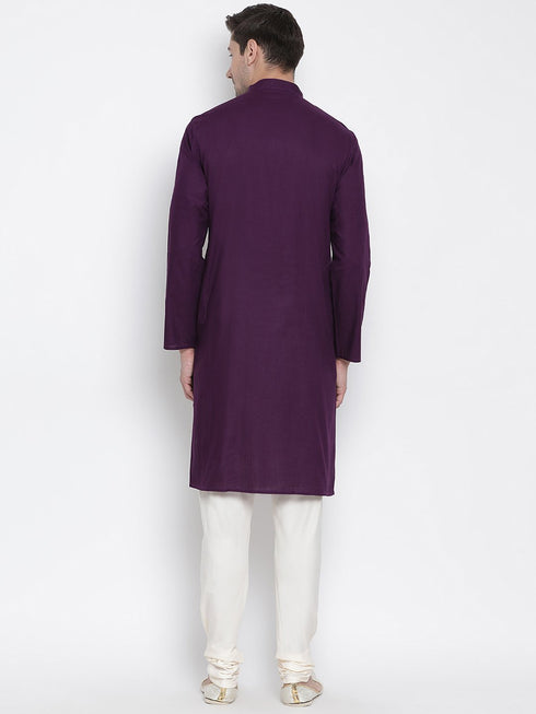 Men's Purple Cotton Kurta and Pyjama Set