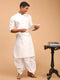 Men's White Cotton Kurta With White Solid Dhoti Set