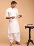 Men's White Cotton Kurta With White Solid Dhoti Set