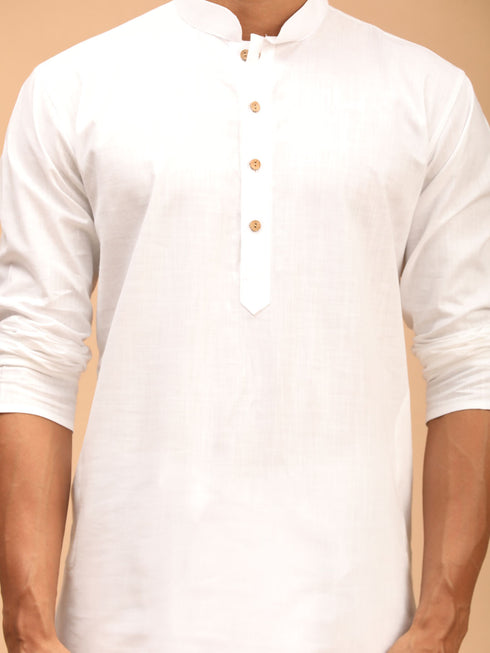 Men's White Cotton Kurta With White Solid Dhoti Set
