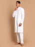Men's White Cotton Kurta With White Cotton Pant Style Pyjama Set