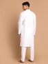 Men White Kurta And Cotton Pant Set With Prayer Cap