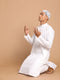 Men White Kurta And Cotton Pant Set With Prayer Cap