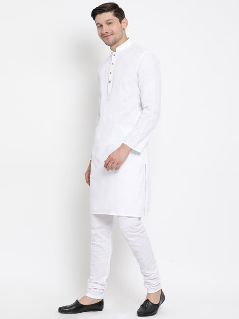 Men's White Cotton Kurta and Pyjama Set
