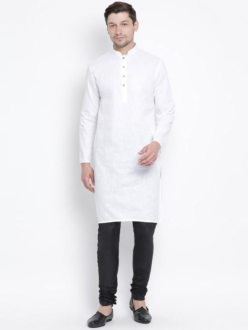 Men's White Cotton Kurta and Pyjama Set