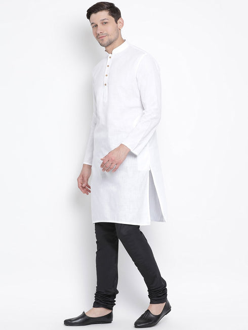 Men's White Cotton Kurta and Pyjama Set