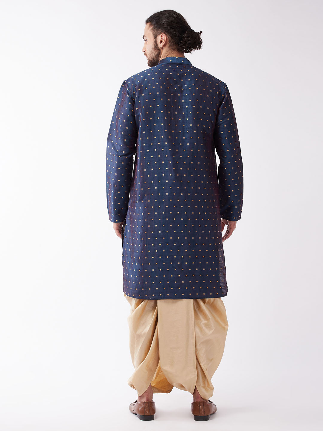 Men's Blue Zari Weaved Kurta Dhoti Set