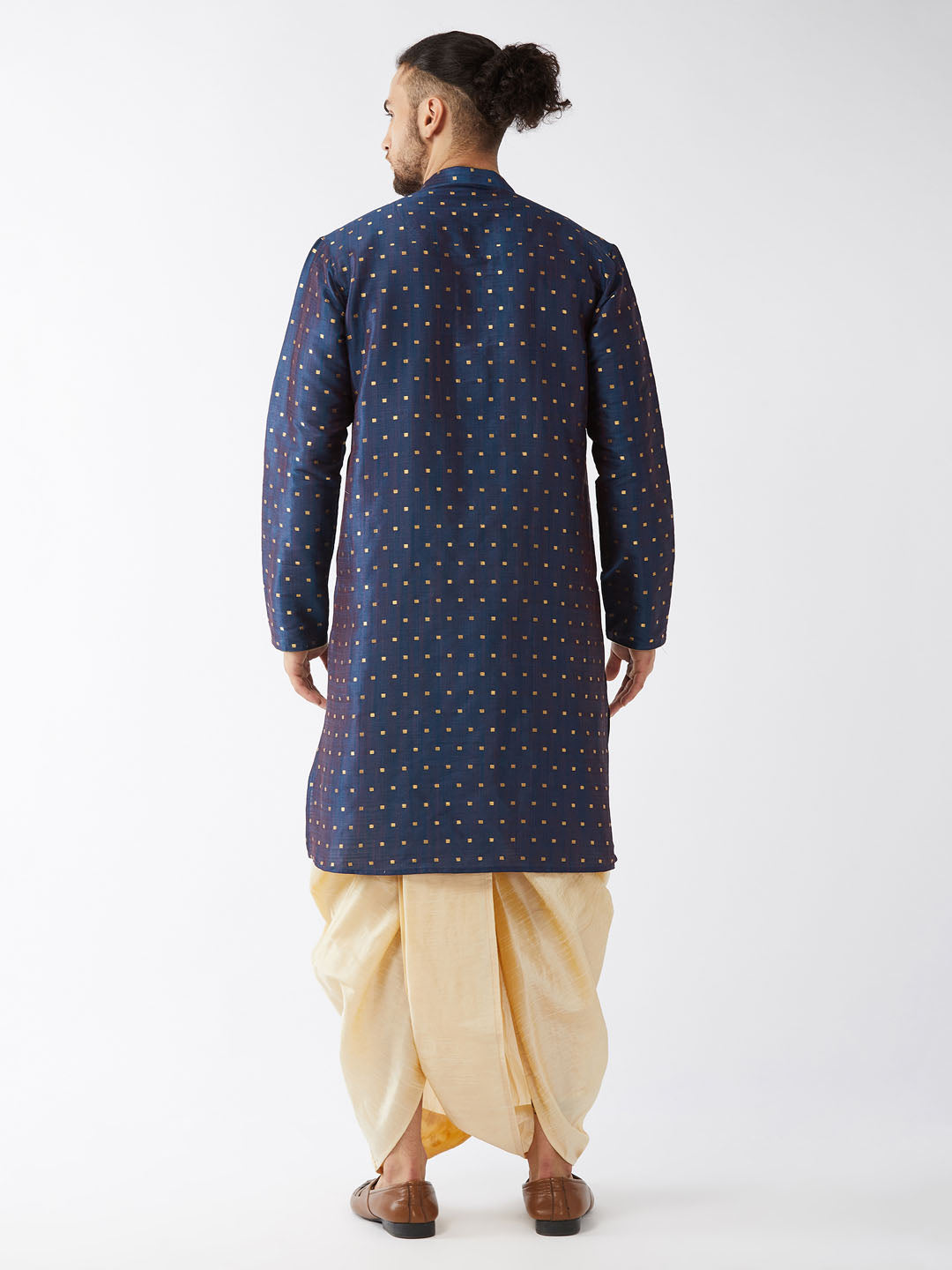Men's Blue Zari Weaved Kurta Dhoti Set