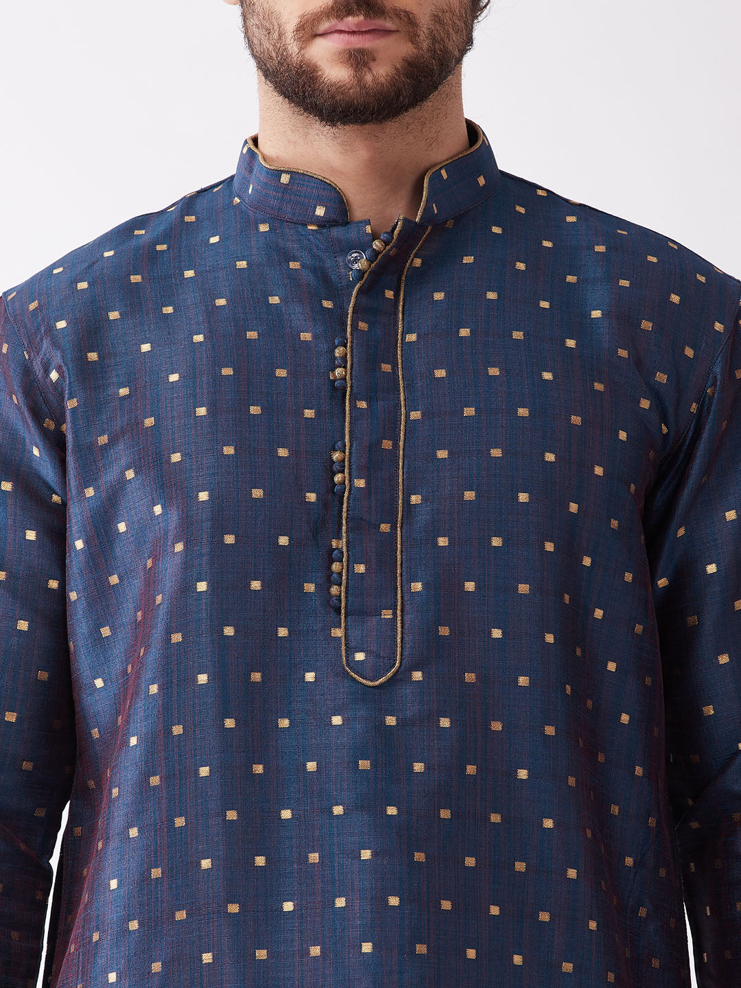 Men's Blue Zari Weaved Kurta Dhoti Set