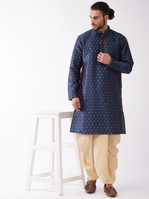 Men's Blue Zari Weaved Kurta Dhoti Set