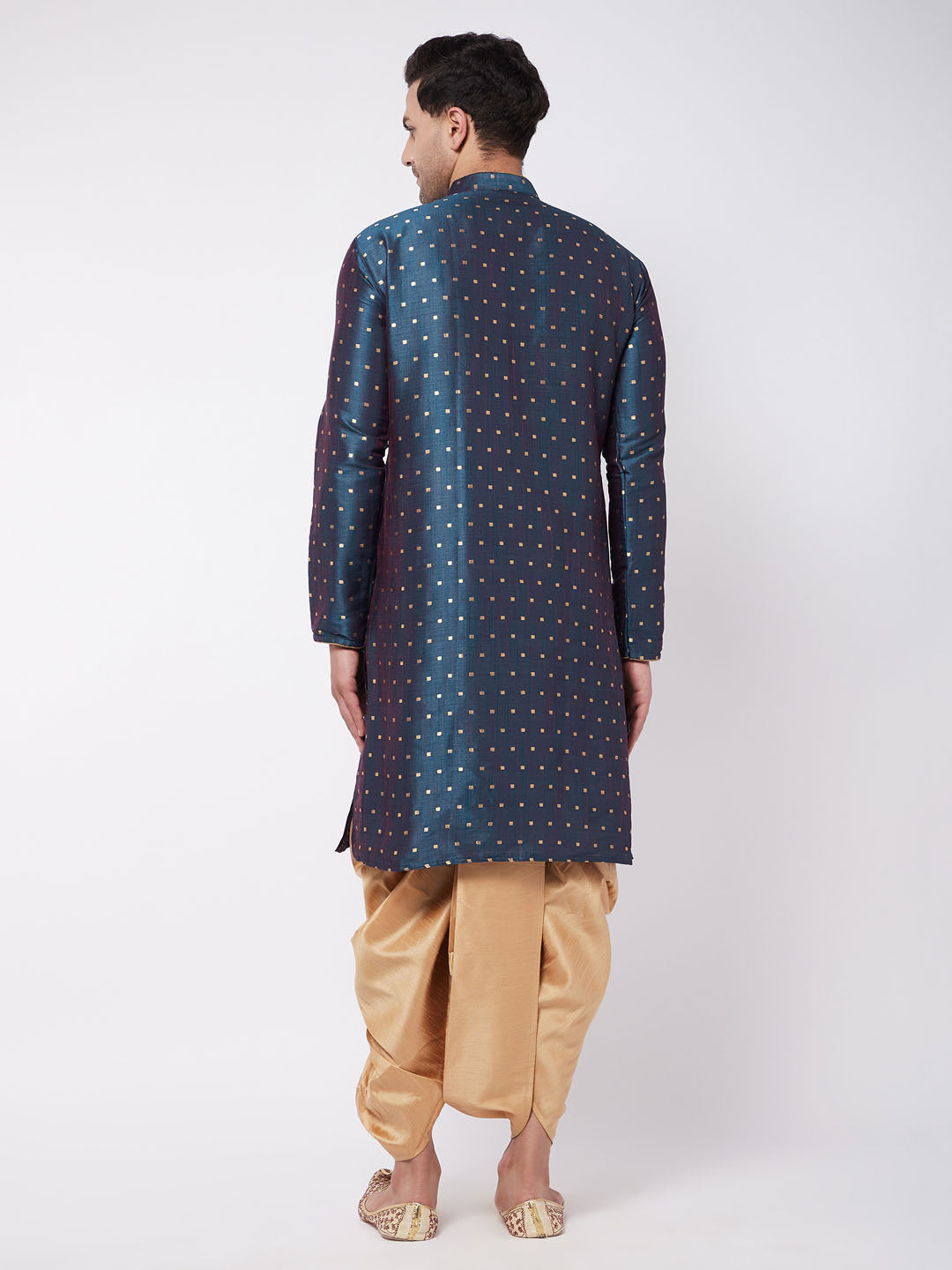 Men's Blue Zari Weaved Kurta Dhoti Set