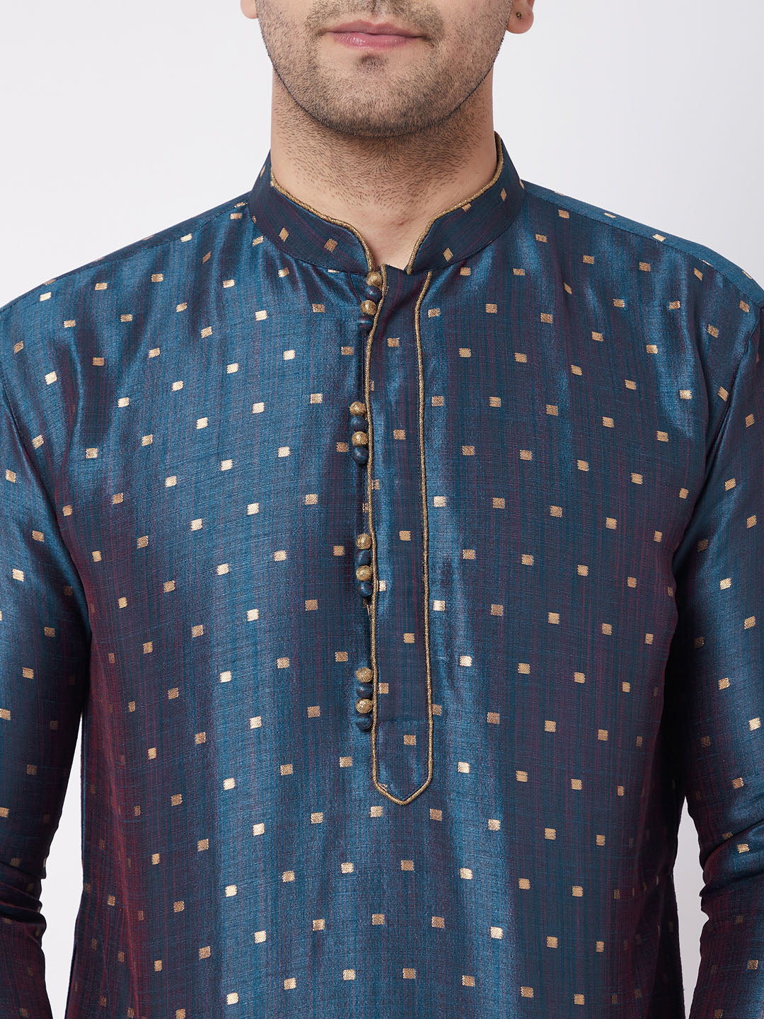 Men's Blue Zari Weaved Kurta Dhoti Set